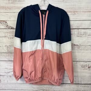 Kaii windbreaker full zip hooded size XL Navy, White Pink workout Utility Jacket